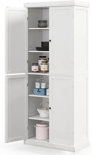 Credenza da Cucina, Mobile da Cucina Moderno con 6 Ripiani, 2 Ripiani Regolabili, per Cucina, Sala da Pranzo e Soggiorno, 76 x 40 x 184,5 cm (Bianco)