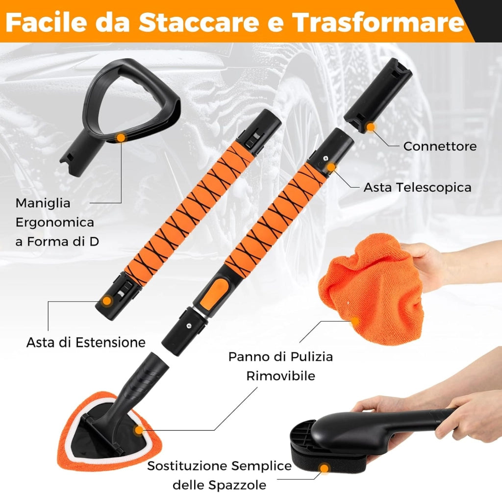 Kit Pulizia Auto, 10 Pezzi Kit Lavaggio Auto, Kit per Lavaggio Auto Senza Graffi con Impugnatura a D, Spazzole per Pneumatici, Set per Pulizia Veicoli per RV, Camion, Berlina