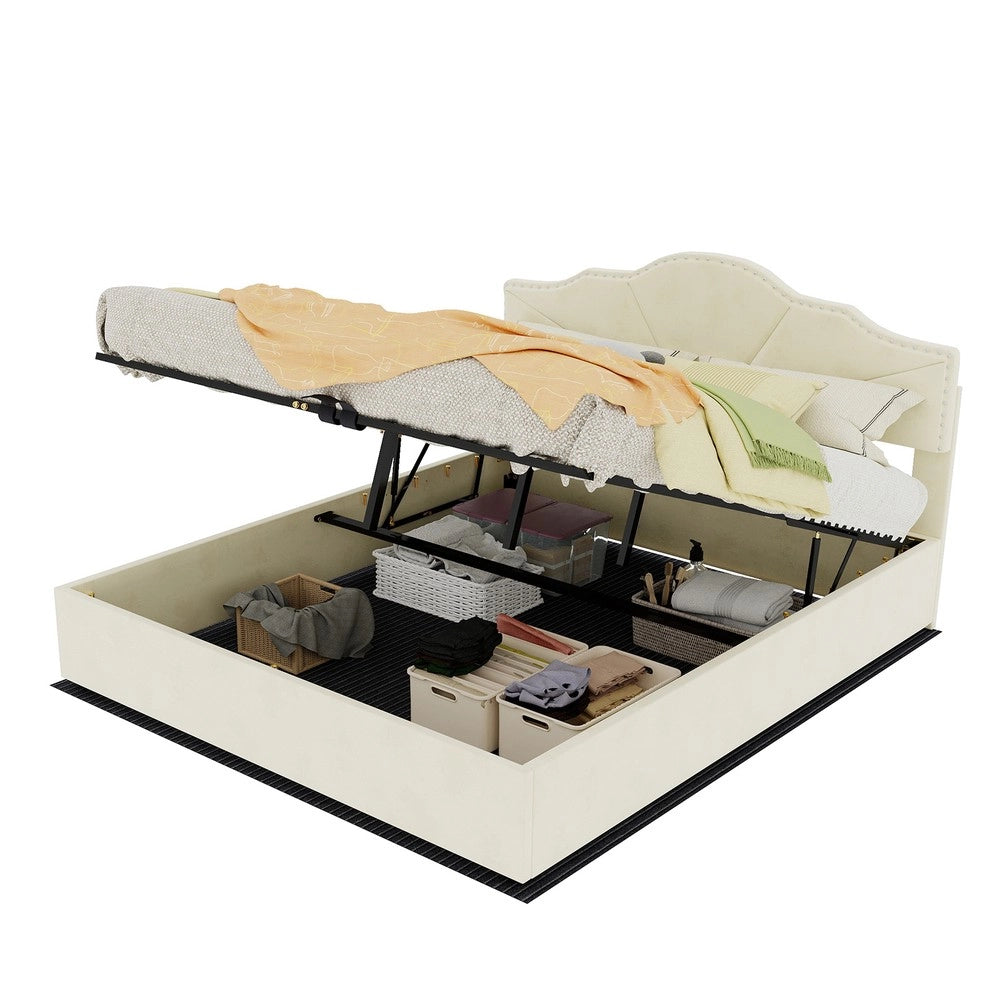 Letto Contenitore Imbottito con Materasso ¨C MINIMAL ¨C Beige 160x200