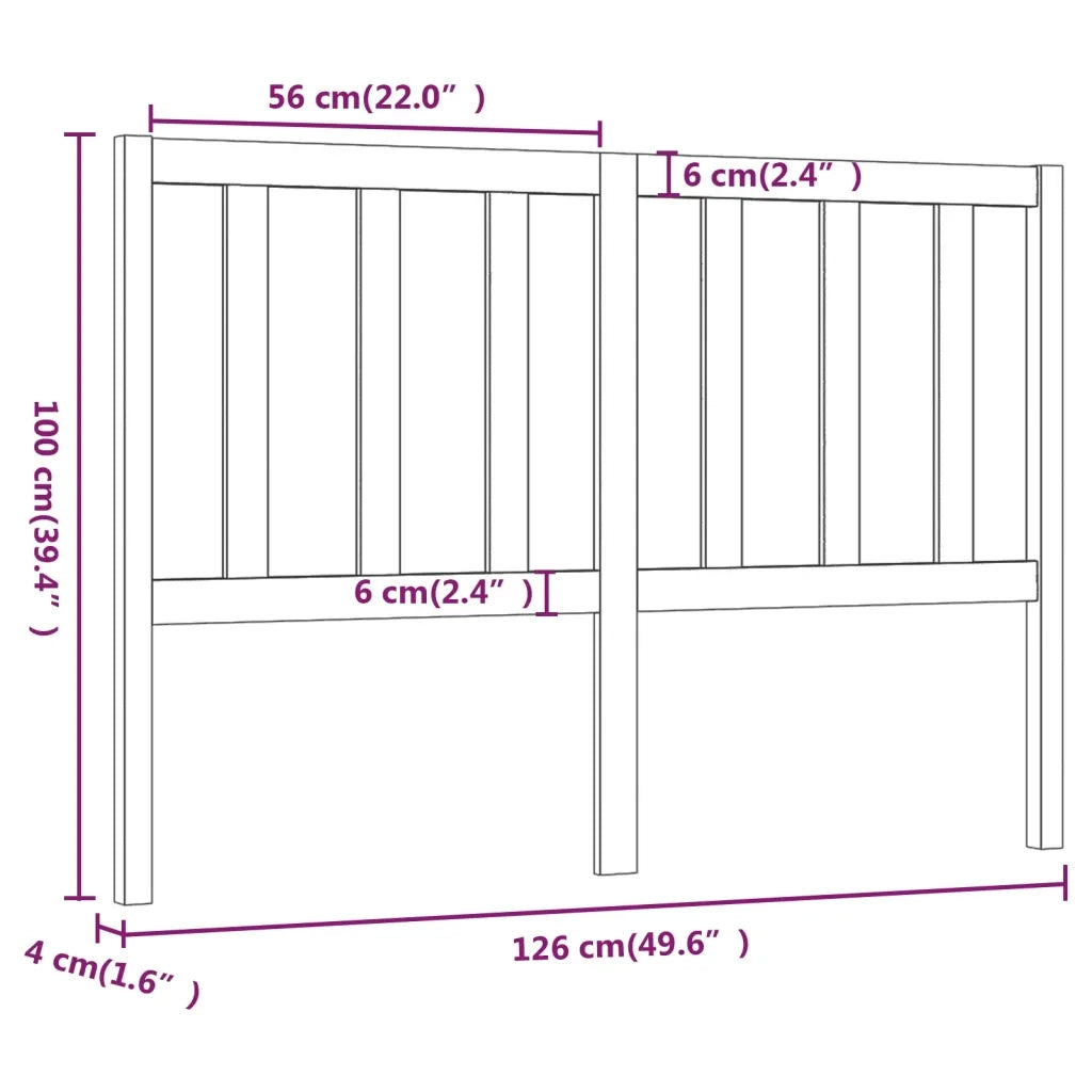 Testiera per Letto Nera 126x4x100 cm in Legno Massello di Pino 817734