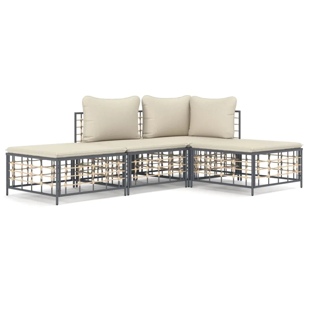Set Divani da Giardino 4 pz con Cuscini Antracite in Polyrattan 3186726