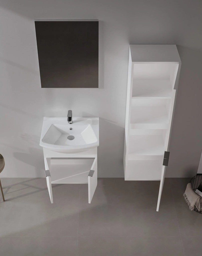 Set mobile lavabo con specchio (2 pezzi) "Purus 55" - 55 x 50 x 58 cm - Bianco