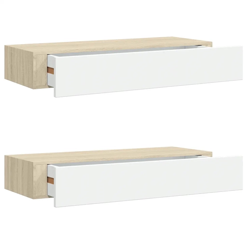 Scaffali a muro con cassetti 2 pz rovere e bianco 60x23,5x10 cm MDF 330264