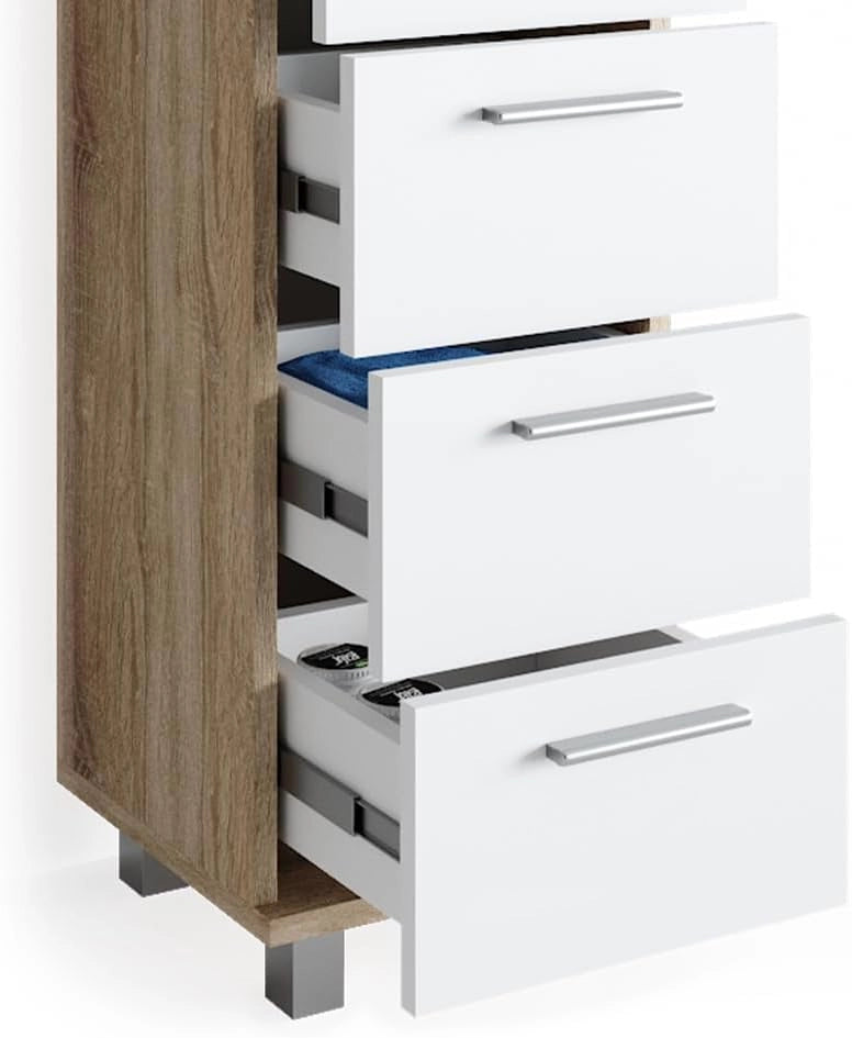 Set mobili bagno Ilias, Sonoma, 60 cm, composto da mobile sottolavabo, specchiera e mobile medio