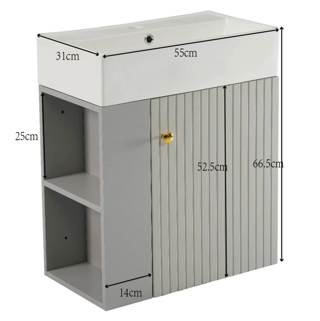 Mobile bagno sospeso con lavabo 69x52x32 cm in truciolare grigio e bianco