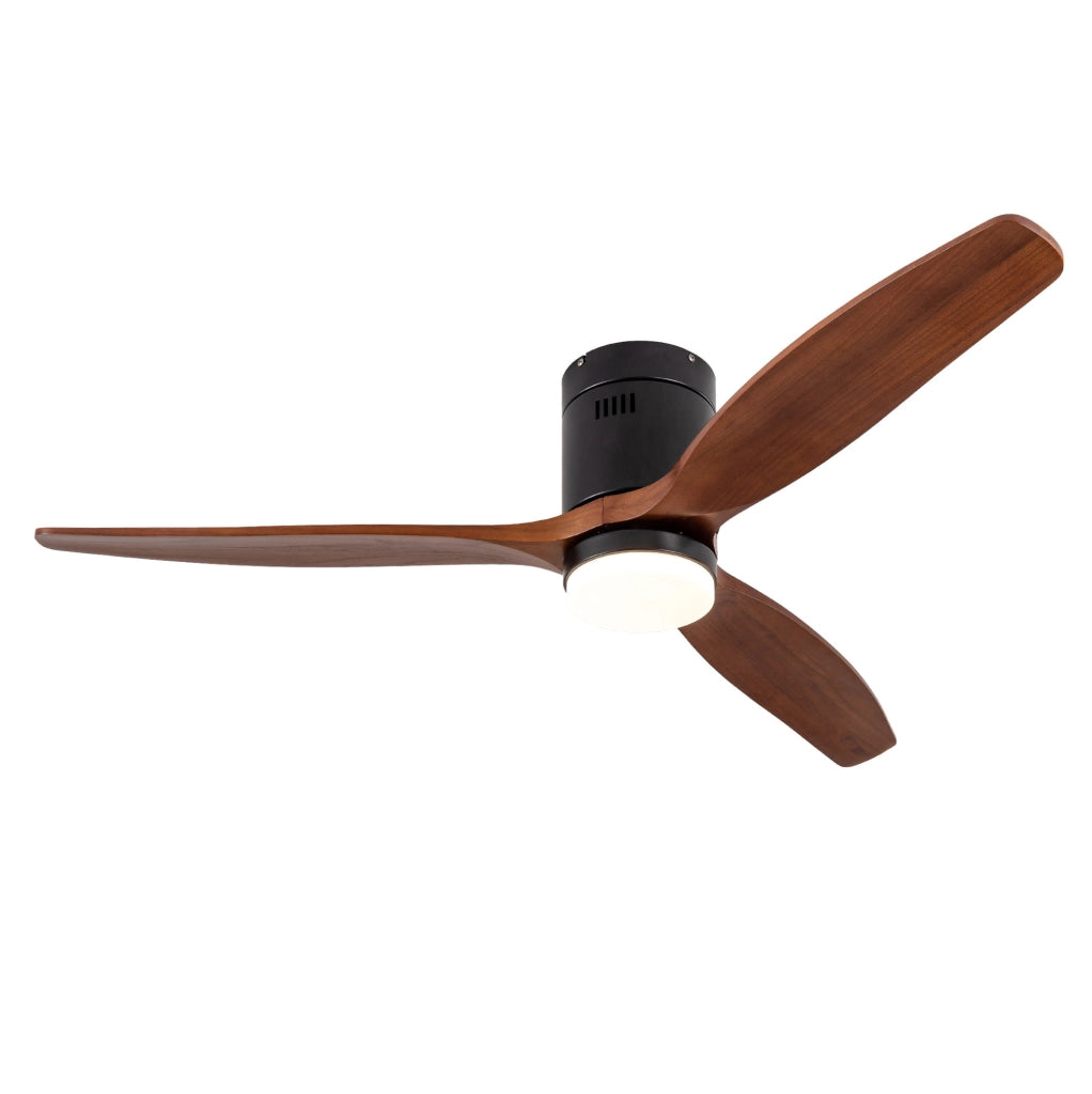 Ventilatore da soffitto 52 pollici a 3 pale con luce LED integrata; nero e noce scuro