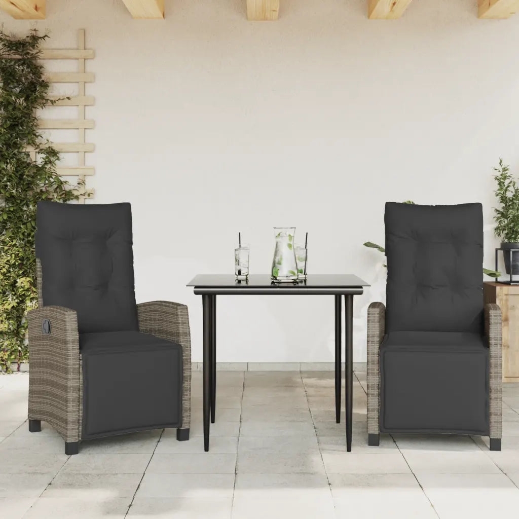 Set da Pranzo da Giardino 3 pz con Cuscini in Polyrattan Grigio 3212988