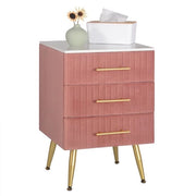 Nachtkastino da Soggiorno - Rosa - Oro - Velluto - 3 Lati - Camera da Letto - 40.5 x 41 x 62 Cm - MDF, Metallo, Velluto e Legno - Capacità di Carico 80 Kg