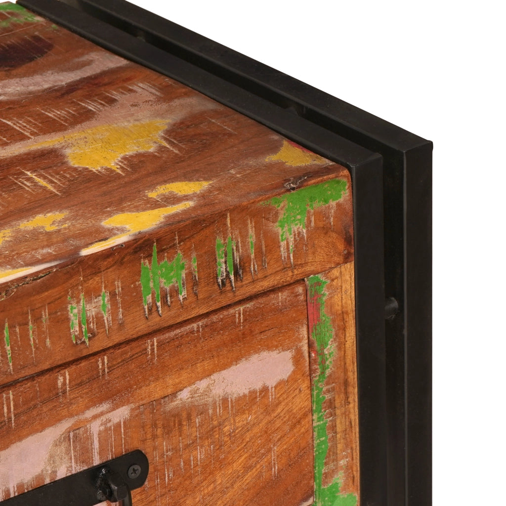 Set di 2 Tavoli Consolle con Cassetti, Legno Massello Recuperato Multicolore