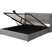 Letto imbottito 180x200 cm con contenitore grigio e meccanismo idraulico