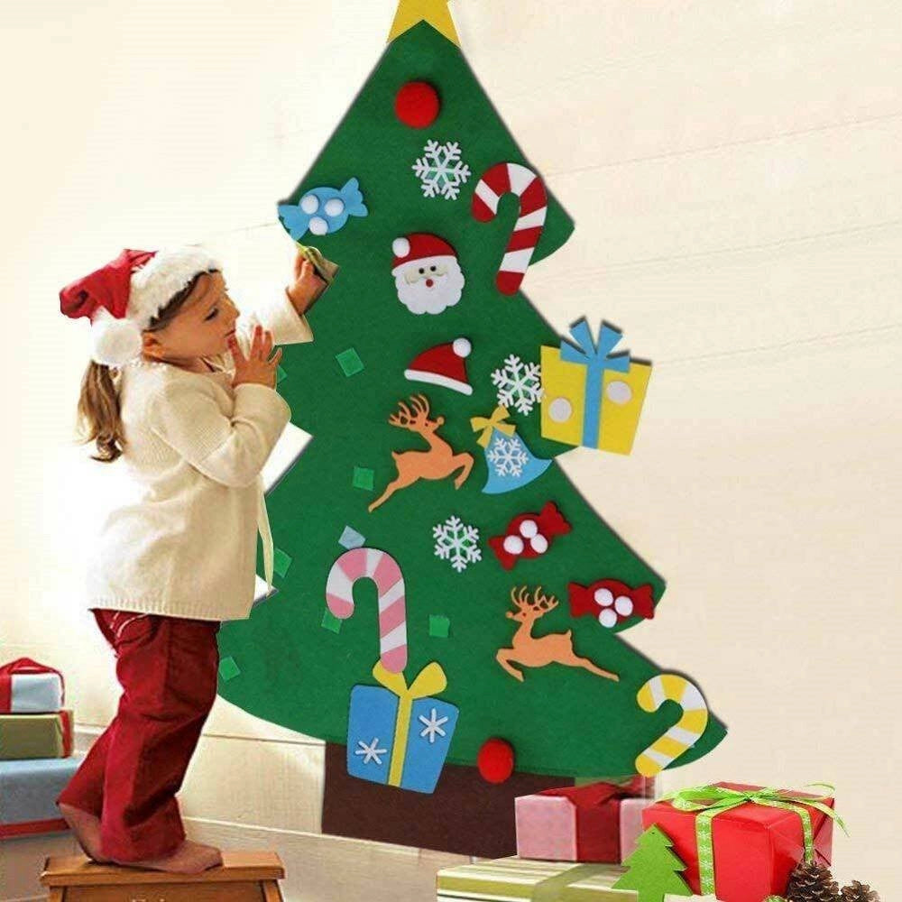 Trade Shop - Albero Di Natale Per Bambini In Feltro Da Parete Con 26 Addobbi Natalizi 110cm -