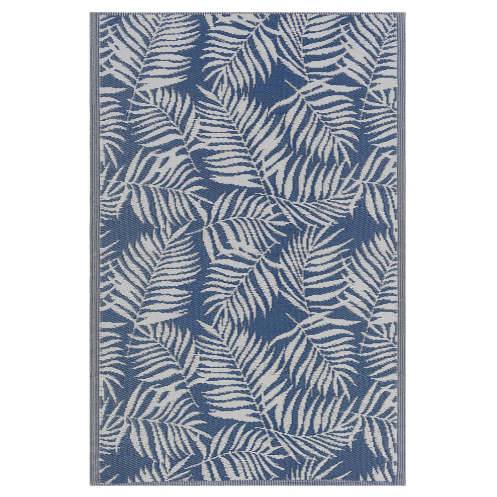 Tappeto per esterni Tappetino blu sintetico 120 x 180 cm foglia di palma motivo floreale moderno balcone patio terrazza
