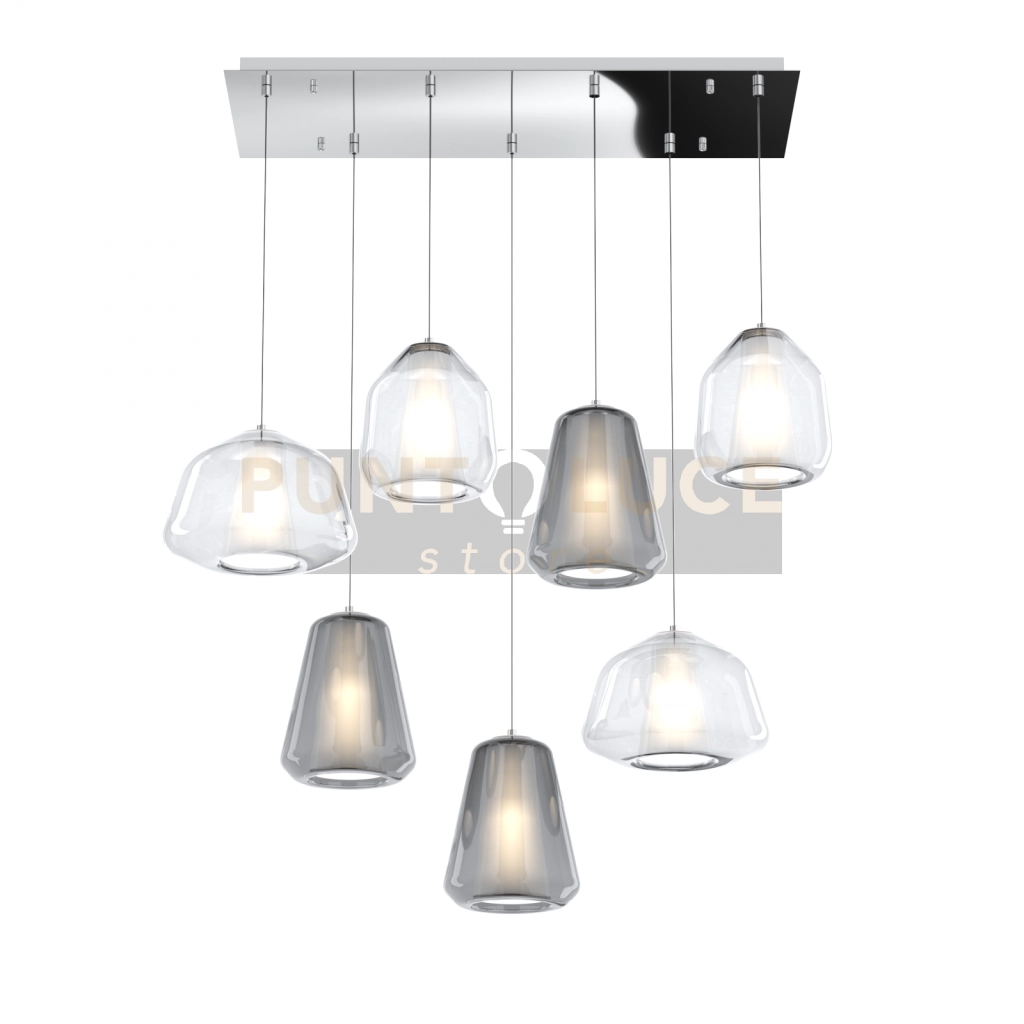 SOSPENSIONE CROMO 7 LUCI RETTANGOLARE VETRI (ALPHA 2X TR) (BETA 2X TR) (GAMMA 3X FU) 1176CR-S7 R ABG-TF