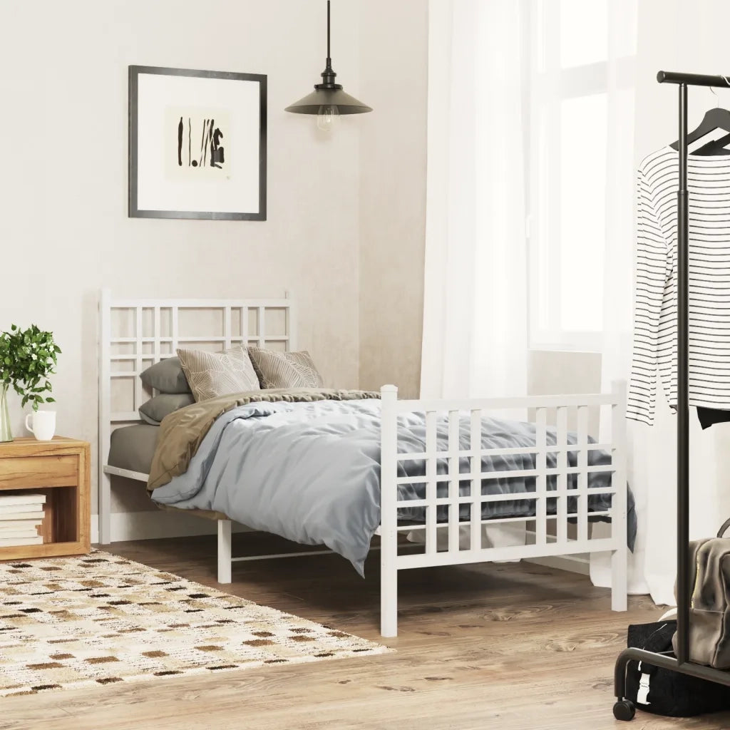 Giroletto con Testiera e Pediera-Struttura Letto Metallo Bianco 80x200 cm 898655