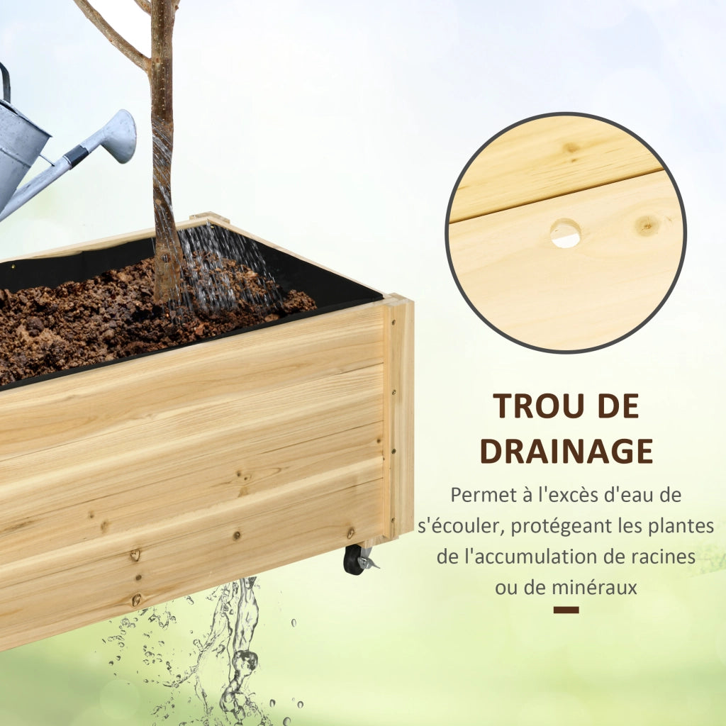 Fioriera da giardino rialzata con ruote ¨C zephmum ¨C legno di abete naturale 89x48x47 cm