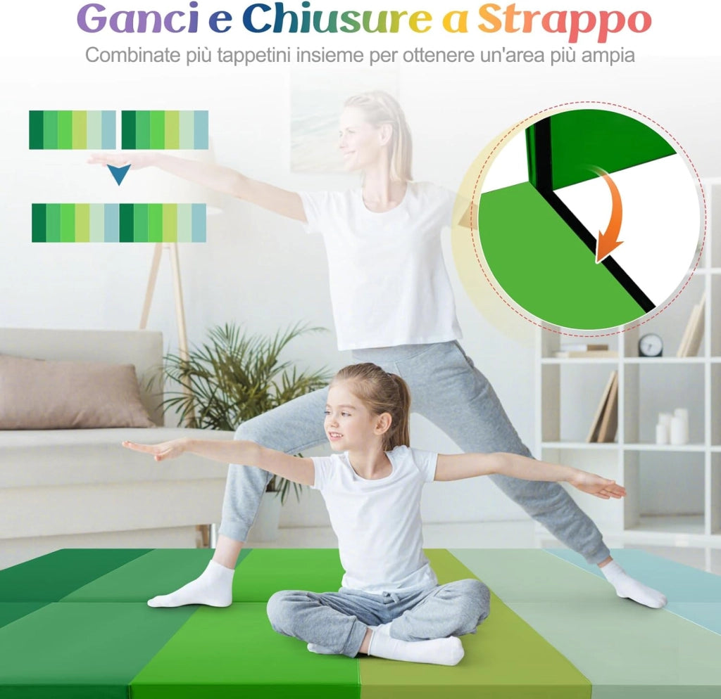 Tappetino da Ginnastica Pieghevole, Tappetino Portatile e Leggero con Maniglie, Tappetino per Yoga e Allenamenti per Stretching e Capriole da Casa e Palestra