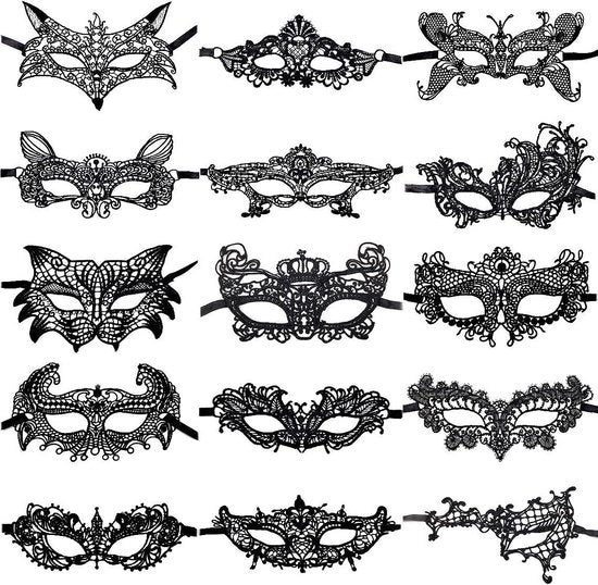 Maschera da Occhi Flessibile in Tulle con Fregi Argentati per Festa di Ballo e Costume di Maschera Veneziana - Nero Argento
