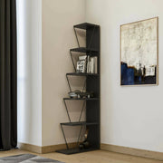 Libreria Erminia, Scaffale da ufficio, Mobile portalibri, Biblioteca, 50x22h150 cm, Antracite e Nero