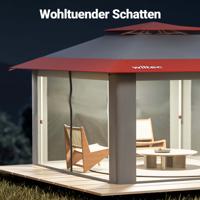 Gazebo pieghevole con zanzariera, grigio rosso 3,92 x 3,92 m, impermeabile, UV 50+, Tendone per feste
