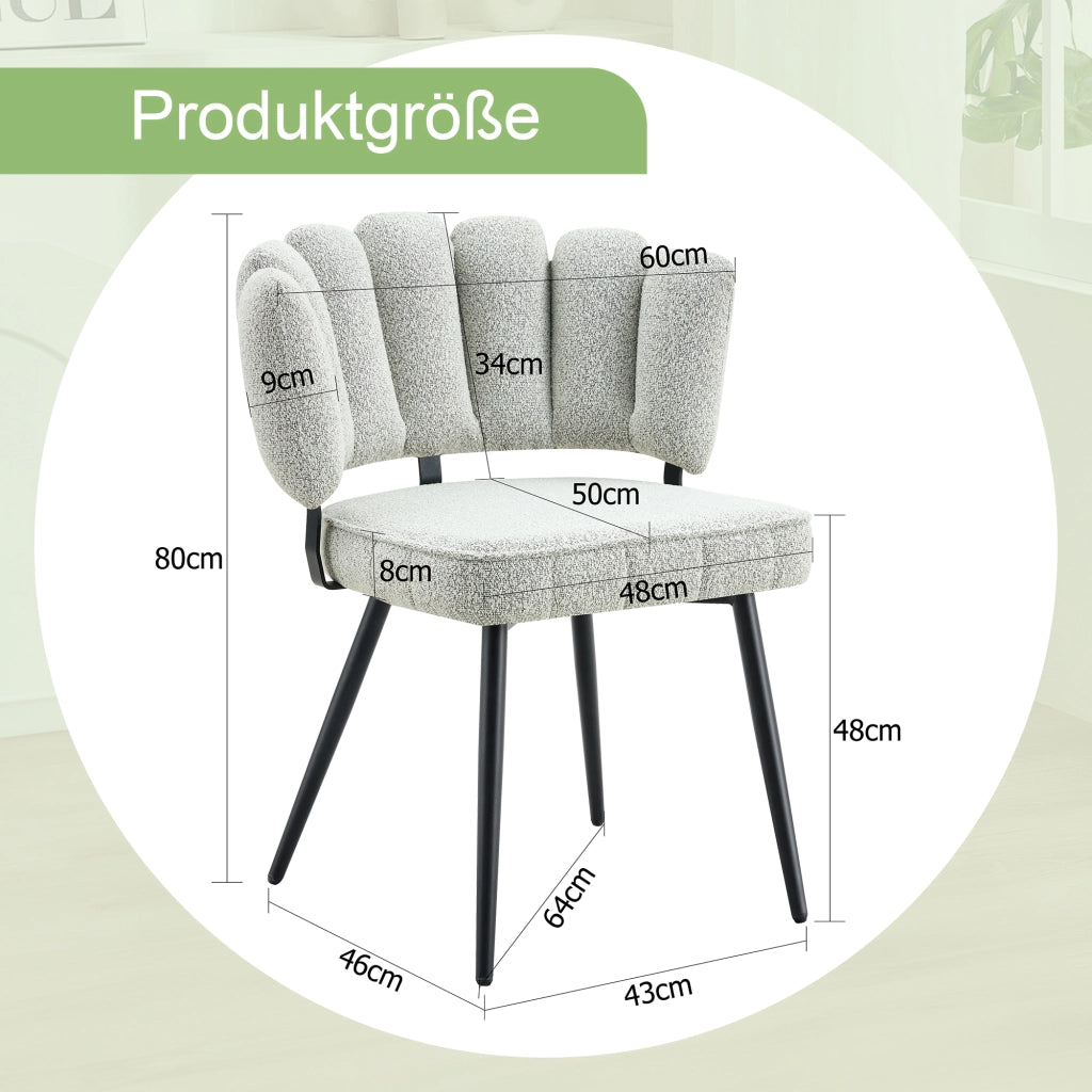 Sedia da Pranzo con Schienale a Ventaglio Ergonomico e Gambe in Metallo, in Velluto Grigio Chiaro Nero