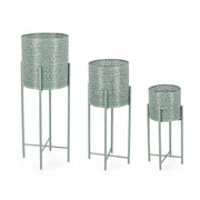 Set da 3 Porta Vaso Tondo in Metallo Traforato con Piedistallo - ARTISAN
