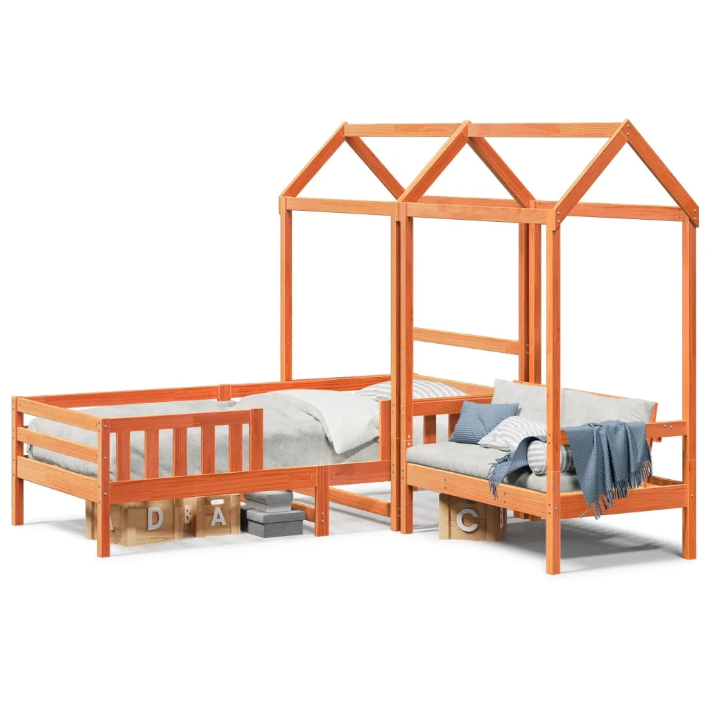 Giroletto con Panca e Tetto-Struttura Letto Cera 90x190 cm Legno Massello Pino