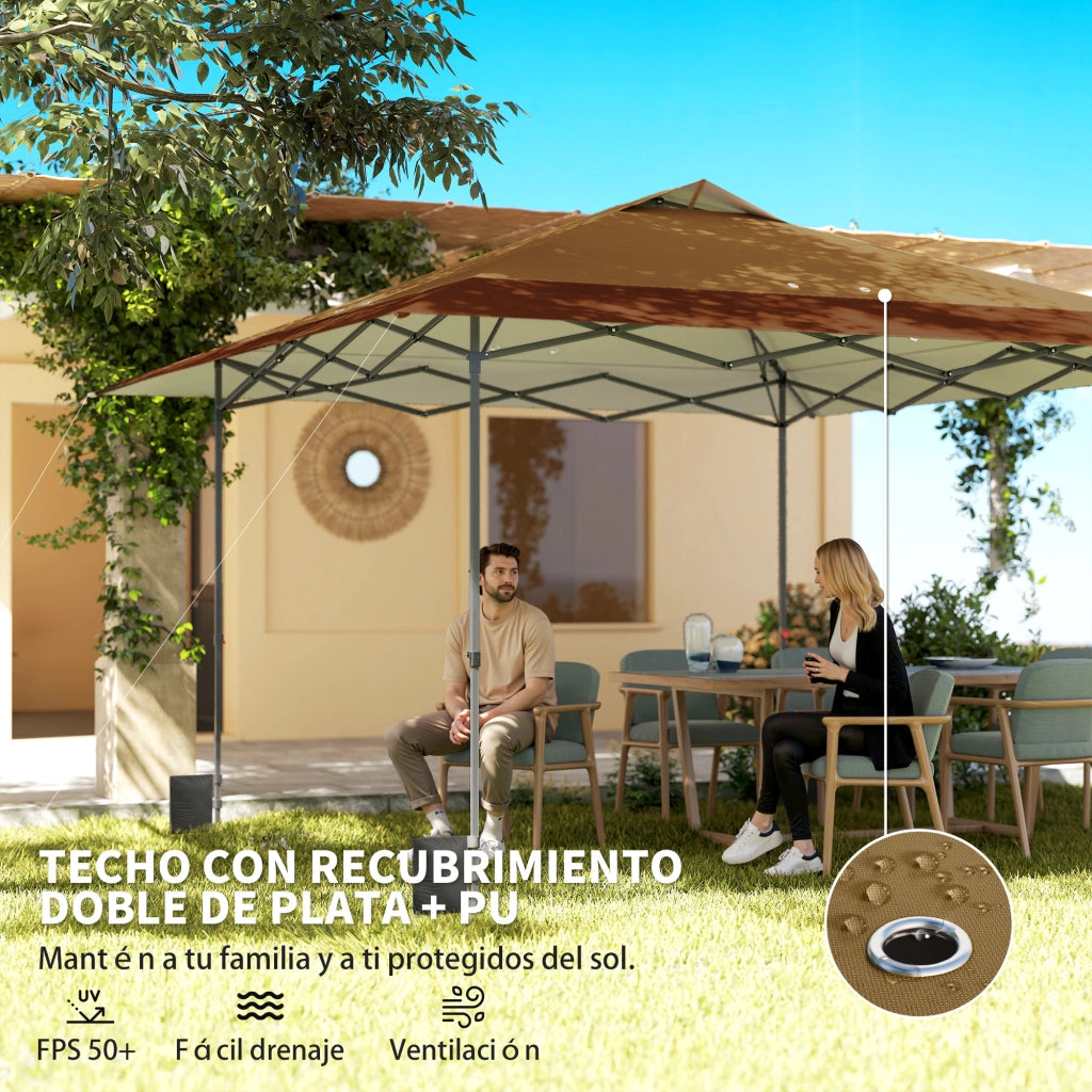 Tenda da giardino pieghevole 4x4 m ¨C zephmum ¨C beige e marrone con sacchi di sabbia e ruote
