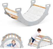 Arco da Arrampicata per Bambini, 2 in 1 Altalena ad Arco in Legno con Cuscino Morbido e Doppia Faccia, Ideale per Bambini 1+ Anni (Grigio)