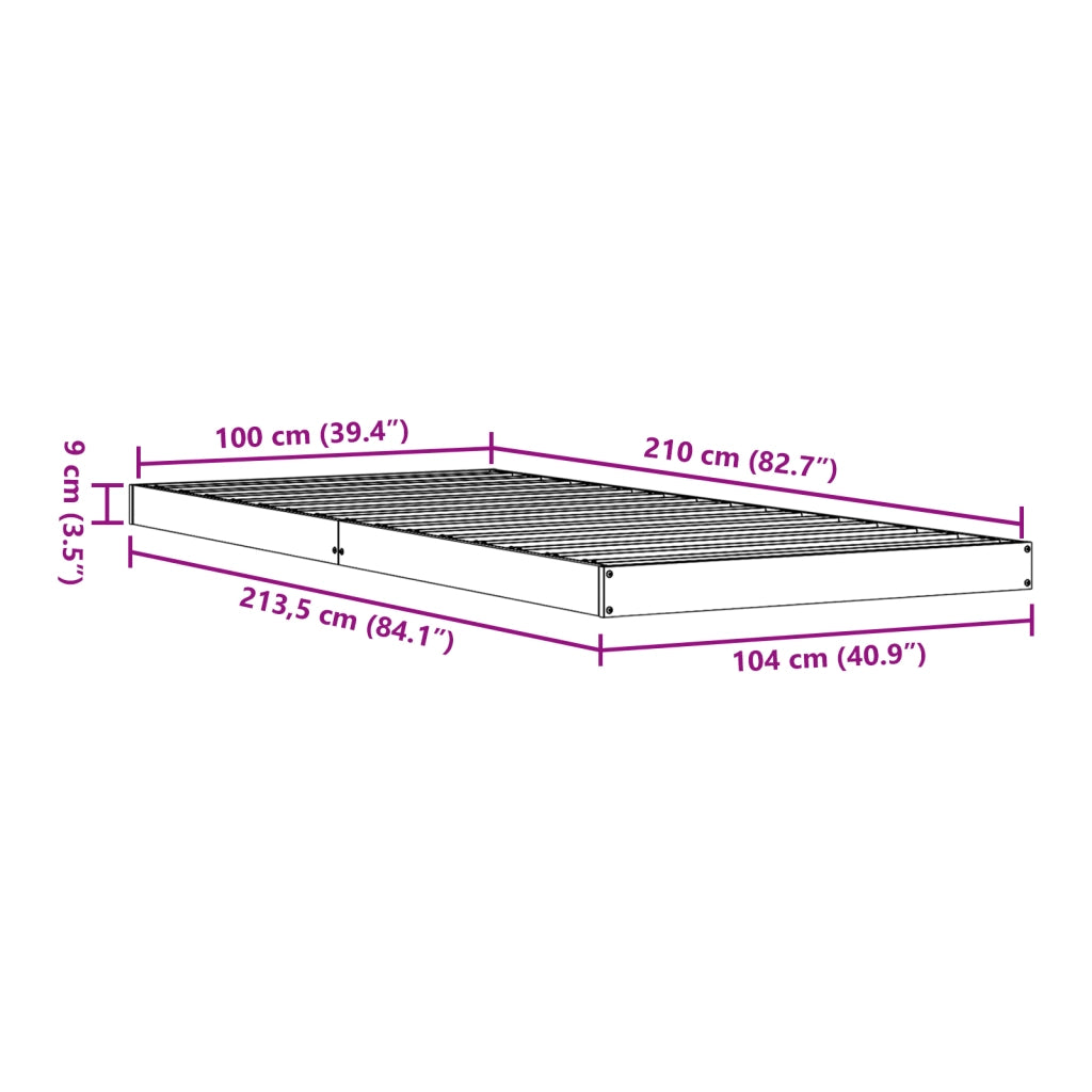 Struttura Letto a Terra  Bianca 100x210 cm in Legno Massello di Pino