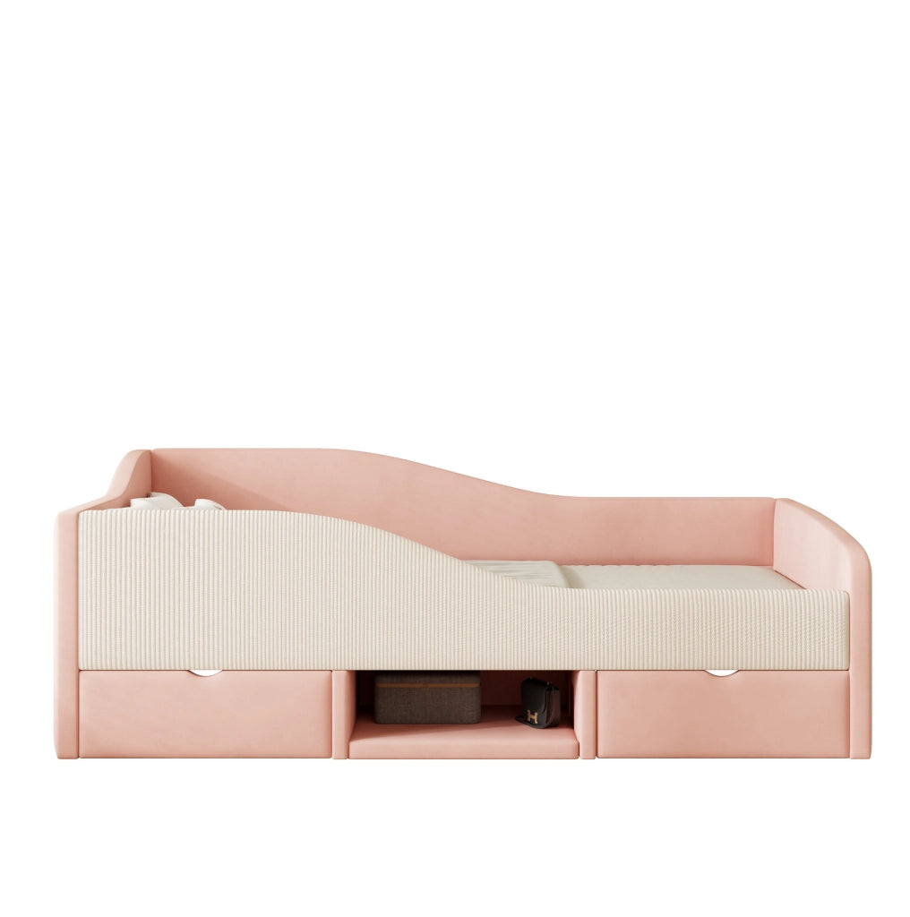 Letto imbottito per bambini 90x190 cm rosa e bianco con cassetti