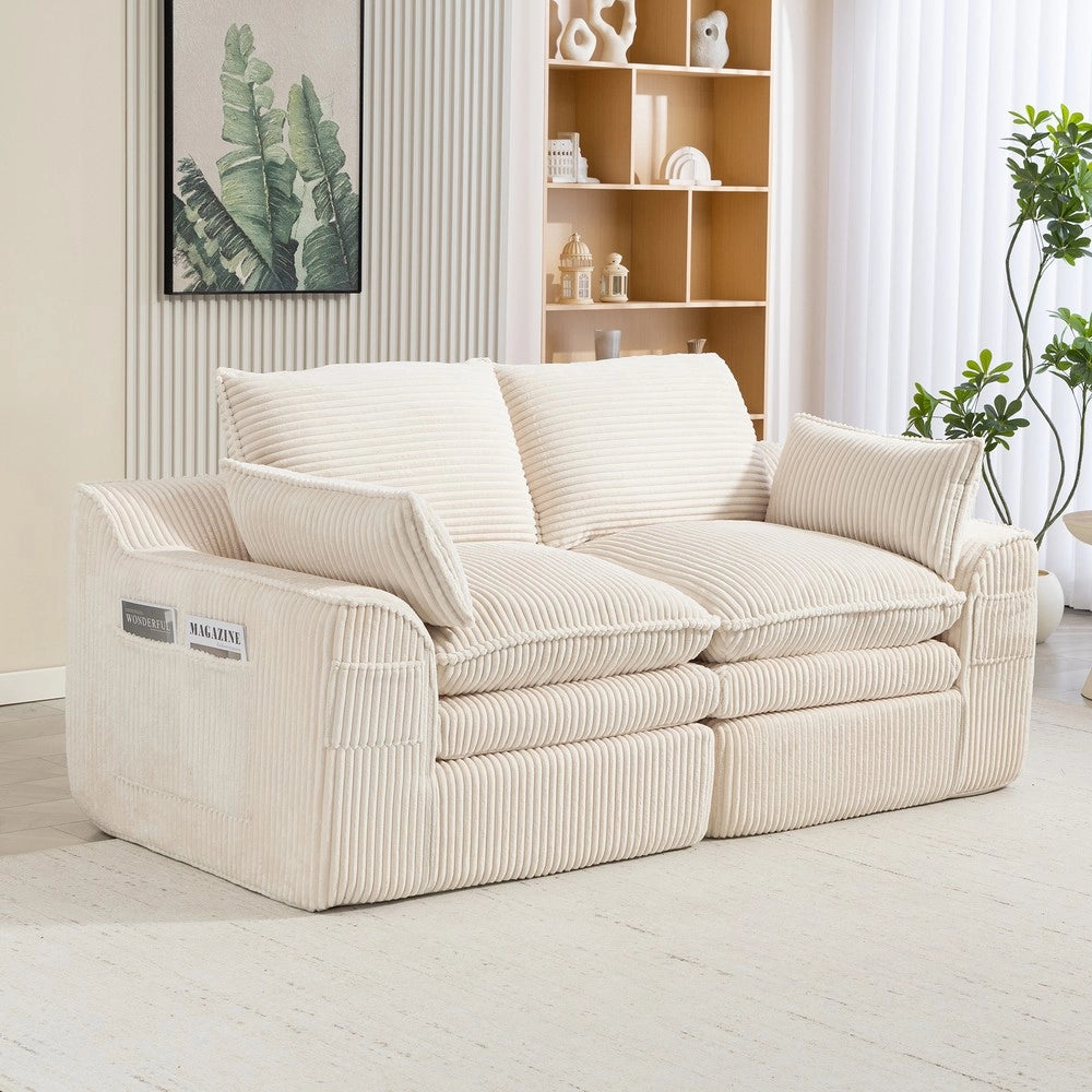 Divano 2 Posti Modulare in Velluto a Coste con Cuscini ¨C Xylo ¨C Beige