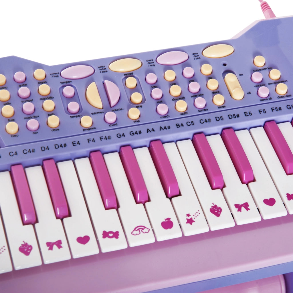 Pianoforte Giocattolo Elettronico 37 Tasti per Bambini ¨C zephmum ¨C Rosa con Microfono, Sgabello, Luci e 22 Canzoni