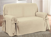 Copridivano Fodera Telo Protezione Divano Con Laccetti Fiocco Disegno Prezioso - 2 Posti - Beige