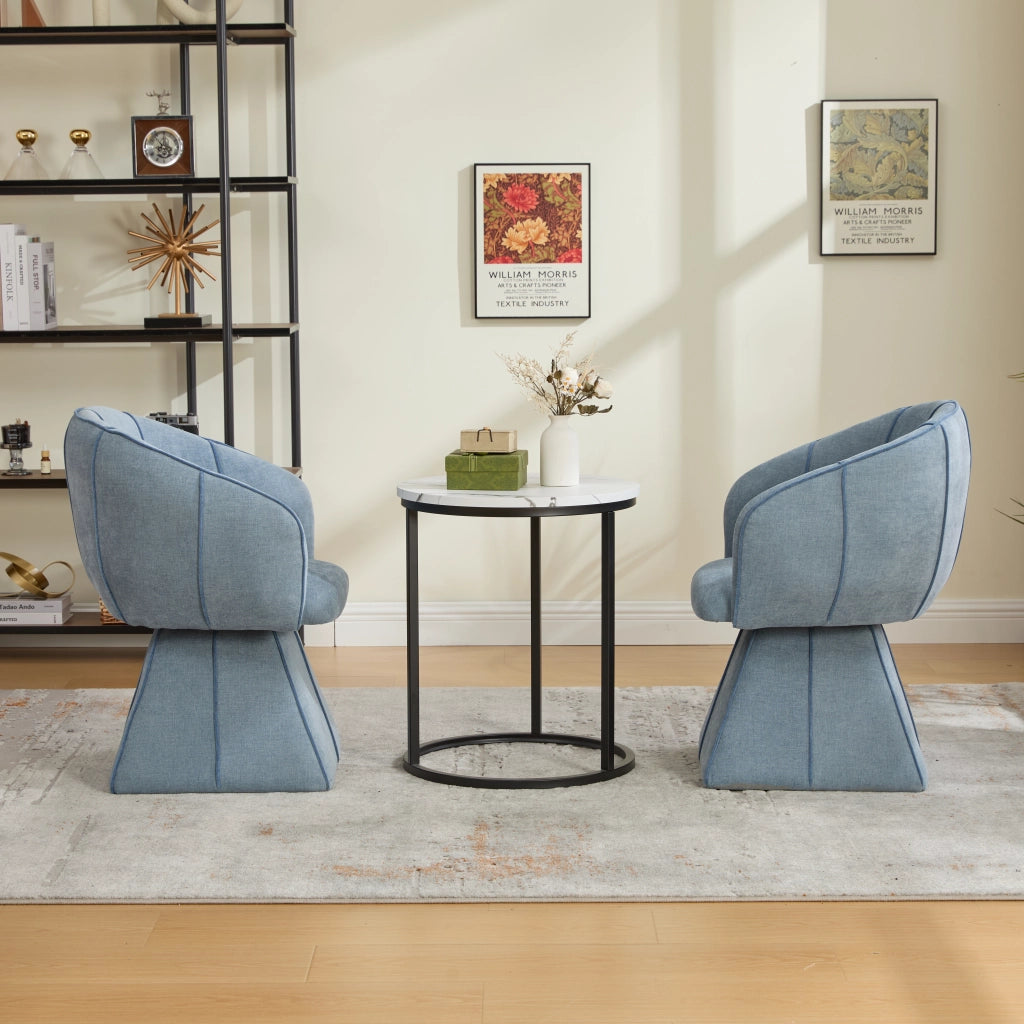 Poltrona girevole in chenille blu, seduta ergonomica con schienale alto, per camera e soggiorno