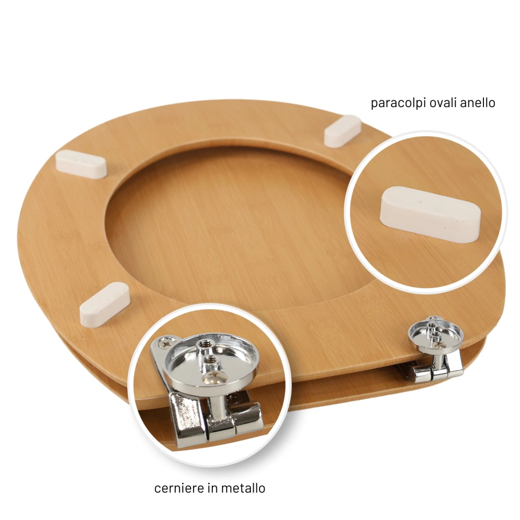Sedile copriwater tavoletta universale linea bamboo mdf legno cerniere metallo *** tinta acero chiaro, confezione 1