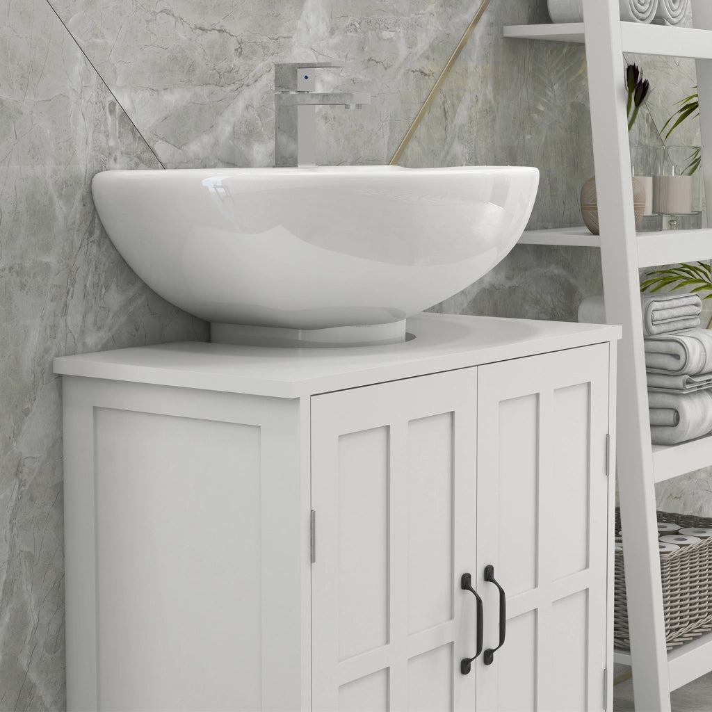 Mobiletto Bagno Sottolavabo con Anta Doppia e Ripiano Regolabile ¨C zephmum ¨C Bianco 60x30x60 cm