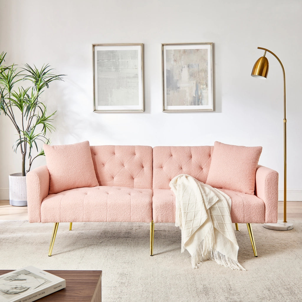 Scaffale con schienale regolabile a 3 livelli, 2 cuscini, gambe in metallo, in teddy, rosa
