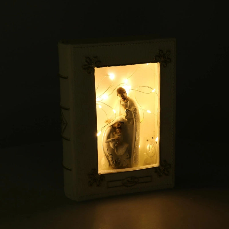 Libro resina natività led bianco cm 16x5,5h22,2