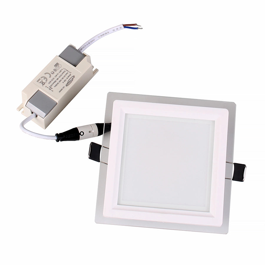 PANNELLO LED 9W QUADRATO BIANCO DA INCASSO PER CONTROSOFFITTI CCT SLIM VETRO E CON TRE OPZIONI DI TEMPERATURA COLORE