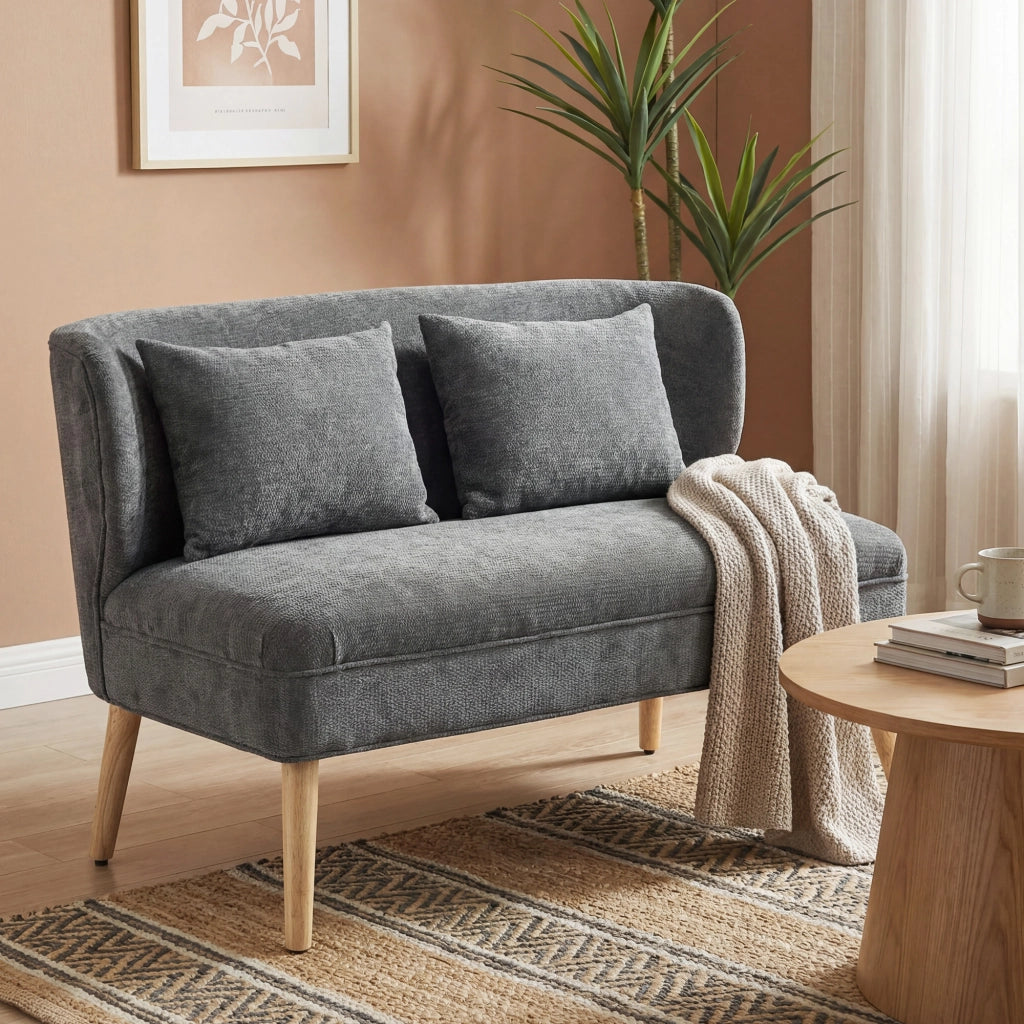 Divano 2 Posti con Braccioli ¨C Zephmum ¨C Grigio, Tessuto, 80x90x90