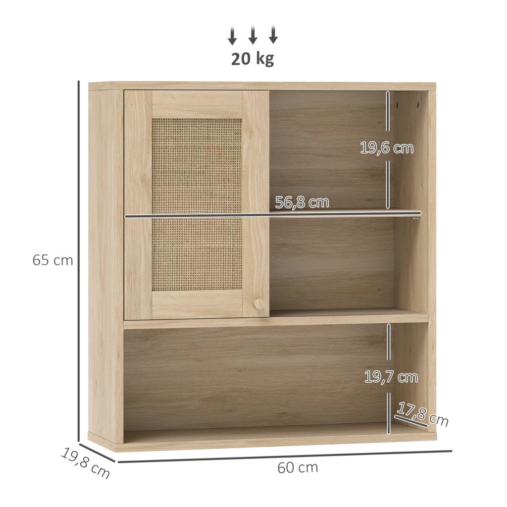 Armadio da bagno con ante scorrevoli e ripiani aperti ¨C zephmum ¨C legno naturale