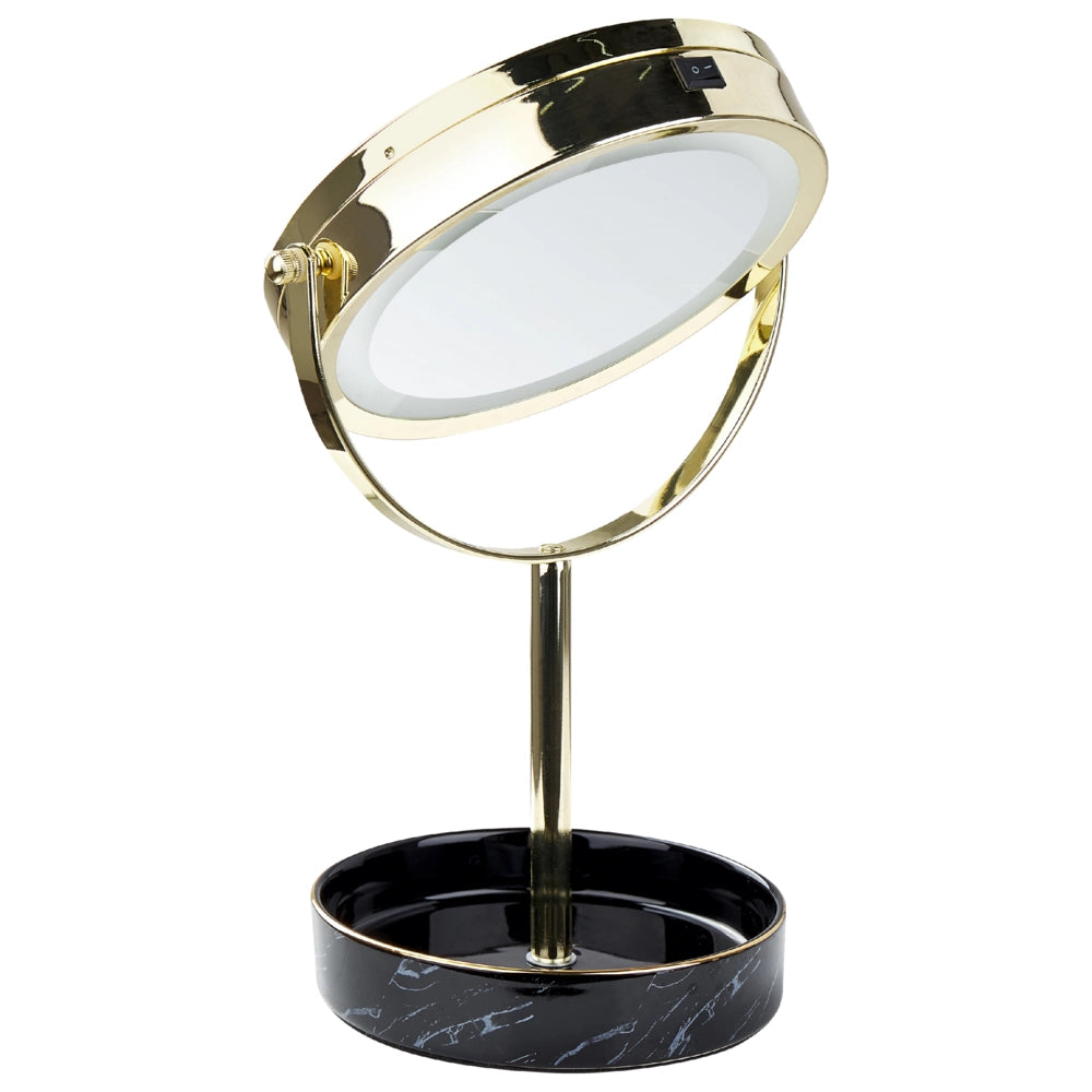 Specchio trucco con luci LED e telaio in ferro Ø 20 cm in color oro e nero moderno