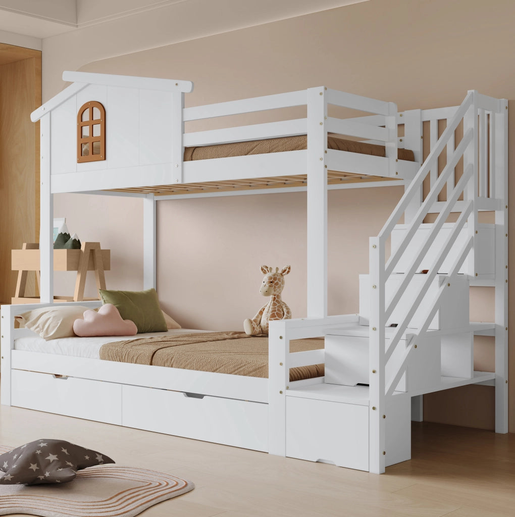 Letto a castello per bambini 90x200 e 120x200 cm bianco naturale