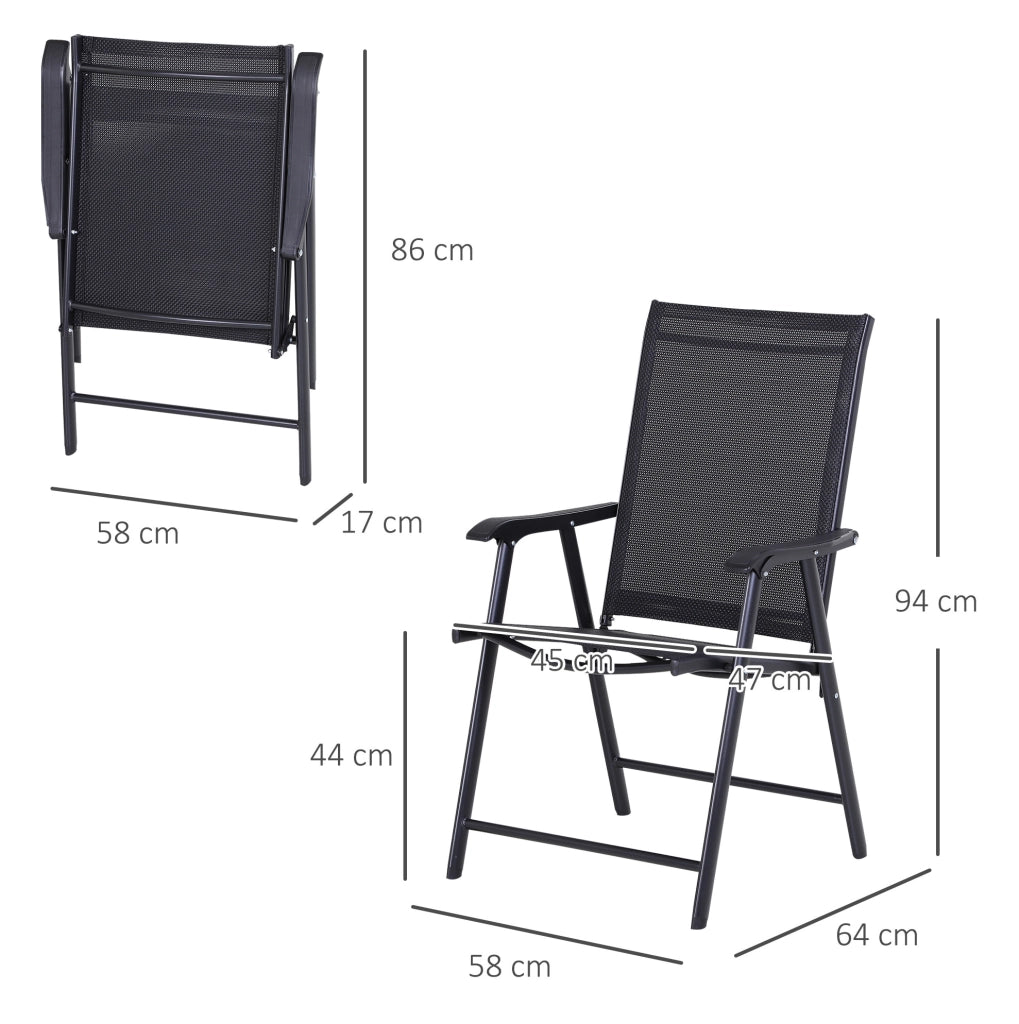 Set 2 sedie da campeggio pieghevoli con braccioli 58x64x94 cm; nero