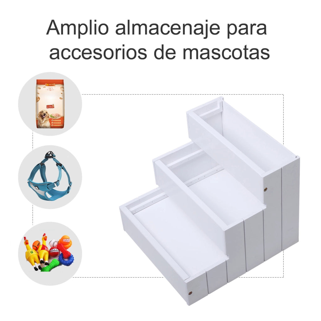 Scala per Animali Domestici 3 Gradini con Almacenaje ¨C zephmum ¨C Legno 40.5x44.5x38 cm Bianco