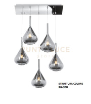 SOSPENSIONE BIANCO 5 LUCI RETTANGOLARE VETRI FUME 1177BI-S5 R-FU