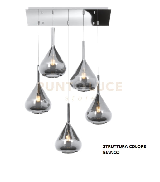 SOSPENSIONE BIANCO 5 LUCI RETTANGOLARE VETRI FUME 1177BI-S5 R-FU