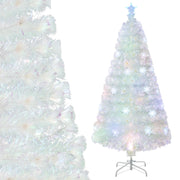 Albero di Natale in fibra ottica da 150cm con foglie iridescenti stella in cima e luci LED, Albero decorativo per feste-Alberi di Natale
