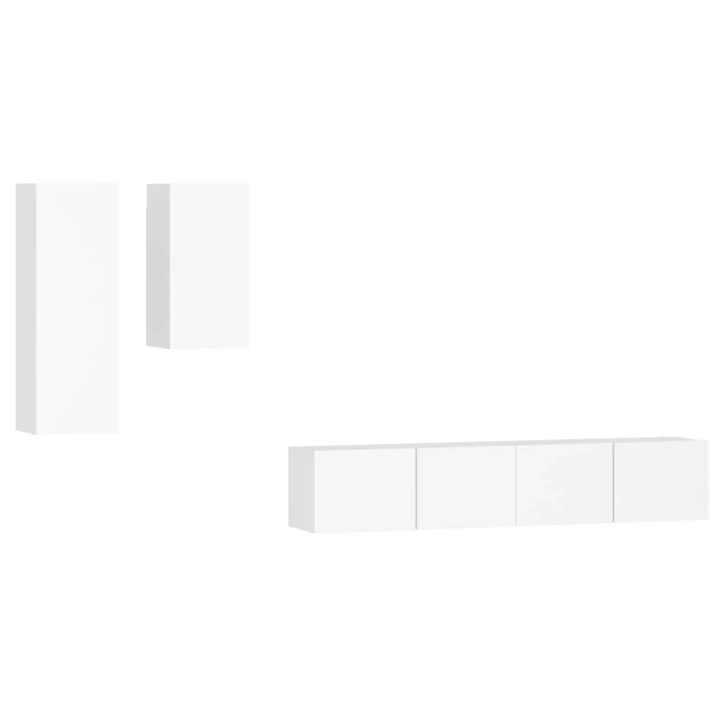 Set di mobili da 4 pezzi tra cui armadio credenza mobile TV televisore per soggiorno camera da letto salotto legno ingegnerizzato bianco 02_0024687