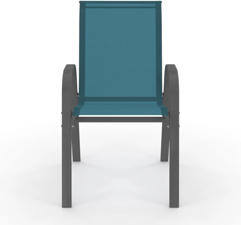 Set di 4 sedie da giardino impilabili LYMA in metallo e textilene di colore blu anatra